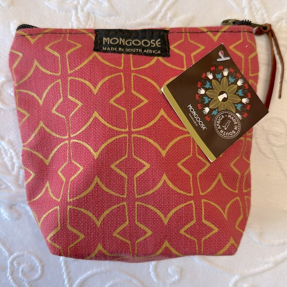 Mongoose Cotton Makeup Pouch Case Made in South Africa Salmon w/ Yellow Design